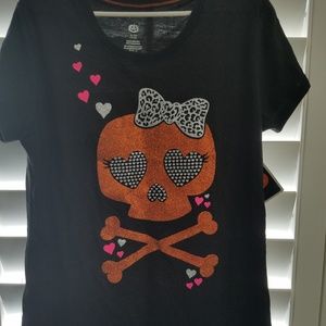 Girls Halloween T Shirt Glitter Skull & Bones NWT